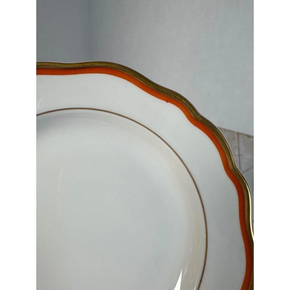 Meissen Orange Band Bread Butter Plates Set of 4 Gold Trim Crossed Swords 6 3/8